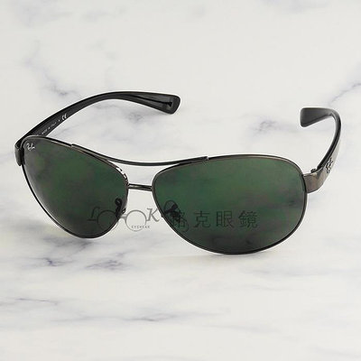 Ray Ban 雷朋 太陽眼鏡 槍色 亮黑 墨綠鏡片 弧形包覆 RB3386 004 71