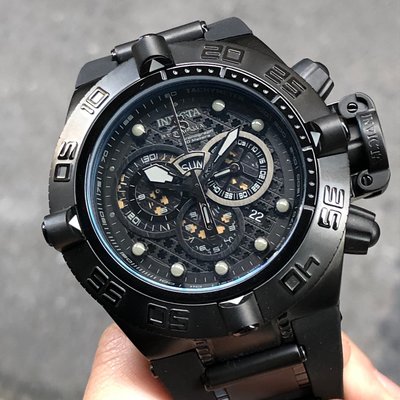 全新現貨出清價 可自取 INVICTA 6582 手錶 50mm 三眼計時 黑色面盤 日期視窗 黑色橡膠錶帶 男錶