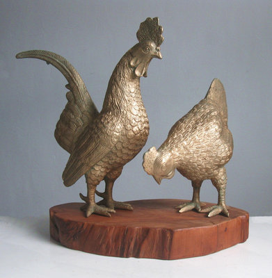 【Wabi Sabi】銅雕舊物公雞母雞一對*吉祥金雞擺飾品
