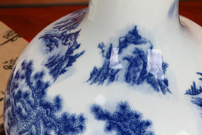 景德鎮陶瓷器 古典山水青花瓷花瓶 現代中式家居工藝擺件裝飾品