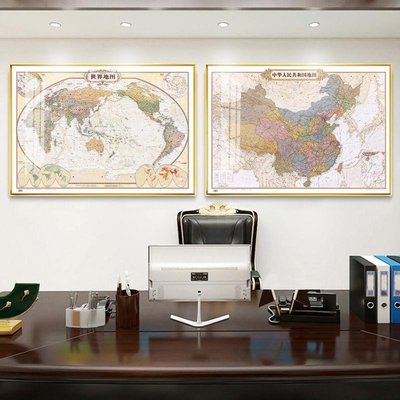 中國地圖辦公室裝飾畫書房掛畫復古世界地圖省份大幅晶瓷壁畫定制正品 促銷