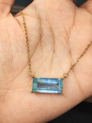 藍色冰種海藍寶石切割戒面s925銀鑲嵌水晶裸石小眾方形項鍊鎖骨鍊
