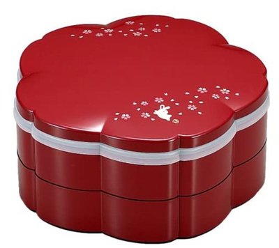 7   日本製 限量品 日式紅色櫻花造型雙層便當盒 和風定食洋食餐盒二層野餐露營壽司盒餐廳居家節慶便當箱