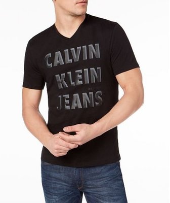 CK Calvin Klein Jeans 小V 短袖 T恤 漆皮印花 立體大LOGO 現貨