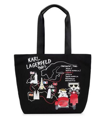 KARL LAGERFELD品牌卡爾老佛爺經典人偶貓咪設計歐版托特帆布側肩包 大款 全新 專櫃 正品 限量限定歐洲版 小精品 現貨  直購