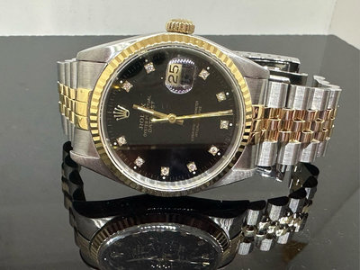 國際精品當舖 ROLEX 勞力士 蠔式半金手錶 型號：16233G #原廠黑色10鑽面 E字頭