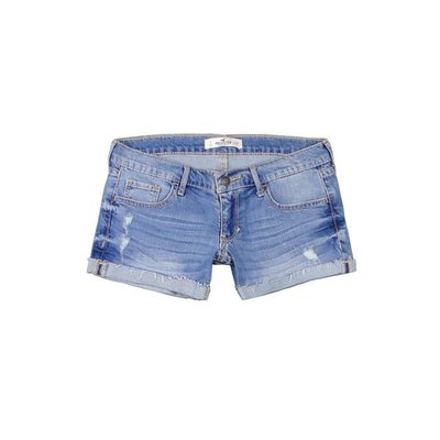 【HOLLISTER Co.】【HCO】HC女款牛仔短褲下反摺刷破淺藍