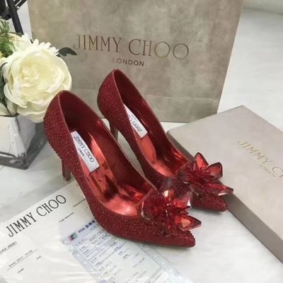 JIMMY CHOO水晶鞋女高跟2021新款平底婚鞋新娘鞋灰姑娘公主水鉆高跟鞋細跟-阿拉朵朵