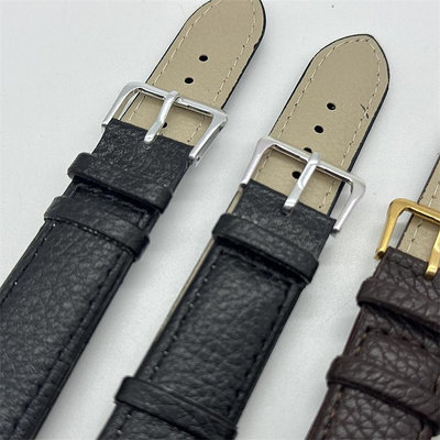 手表配件 荔枝紋皮帶皮表帶通用男女款12mm-22mm針扣皮帶黑色棕色