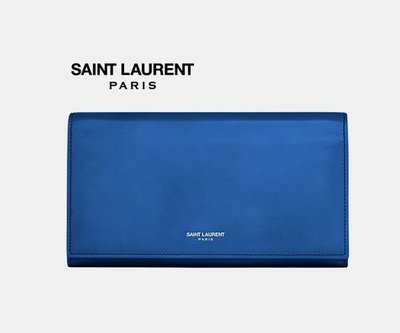 Saint Laurent Paris YSL (皇家寶藍色) 簡約真皮兩摺長夾 皮夾 錢包｜100%全新正品｜特價 ！