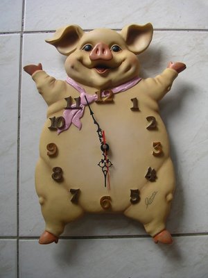 陶板豐收豬 掛鐘 時鐘 藝術鐘