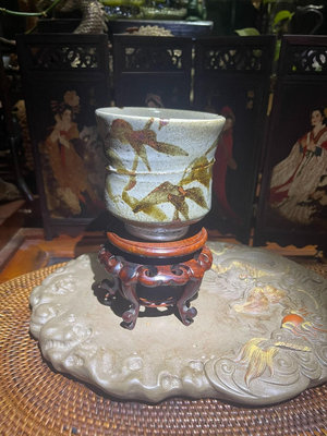 日本中古品益子燒木村充 湯吞樸素、簡單、實用的裝飾手繪花