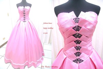 【時尚屋婚紗禮服】粉色馬甲水鑽設計師長擺造型款~二手禮服～Ｗ５０５(歡迎預約試穿)