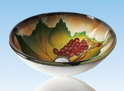 FUO衛浴:42公分 彩繪工藝 藝術強化玻璃碗公盆 (WY15012)預訂!