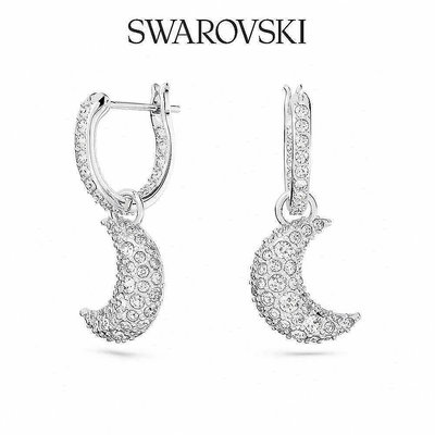 SWAROVSKI 施華洛世奇 Luna 水滴形耳環 月亮, 白色, 鍍白金色