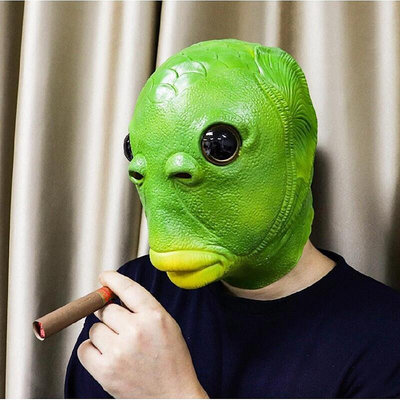 【熱賣現貨】綠頭魚面具 聖誕節頭套 綠魚人面具 萬聖節頭套 變裝派對 搞笑表演 網紅怪怪魚