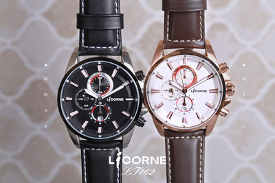 [時間達人] LICORNE力抗錶 LT162 英倫三眼紳士錶 水晶鏡面 日期顯示 錶徑40mm 共兩色