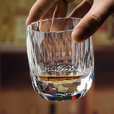 日式江戶切子威士忌K9粉色水晶杯手工切割鉆石洛克杯洋酒杯聞香杯