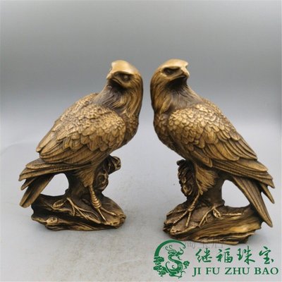 熱賣古玩銅器收藏 黃銅老鷹擺件一對 家居辦公室裝飾工藝品禮品