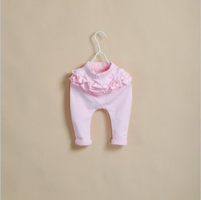 歐美款女童粉色三層荷葉棉長褲