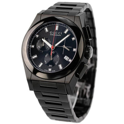 GUCCI YA115237 古馳 手錶 43mm 黑色面盤 黑色不鏽鋼錶帶 男錶