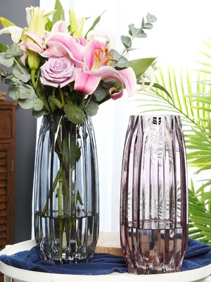 花瓶玻璃瓶簡約花瓶歐式創意彩色透明玻璃花瓶水培家養富貴竹百合花瓶客廳插花擺件正品 促銷