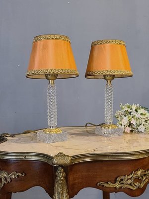 【卡卡頌  歐洲古董】法國  精緻典雅 立體雕刻水晶  小 桌燈 檯燈  (有一對)  l0482 ✬
