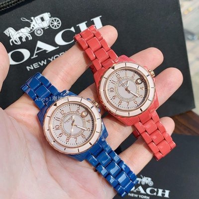 100原廠％COACH 新款女士陶瓷手錶 紅色/藍色錶帶 新穎獨特
