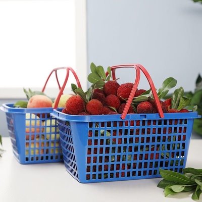 手提水果籃1-12斤長方形采摘藍塑料筐批發裝櫻桃草莓番茄桑葚橘子~特價
