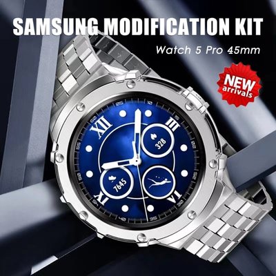 SAMSUNG 不銹鋼錶殼+錶帶適用於三星 Galaxy Watch 5 pro 45mm 改裝套件適用於三星Watch