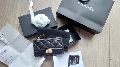 【已售】9成新Chanel 2.55 經典卡夾零錢包 手揉牛皮 金扣 coco  黑金香奈兒 短夾