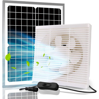 業太陽能風扇 20W防水太陽能板12寸百葉窗排氣直流風扇壁掛式通風降溫通風口適用-來可家居