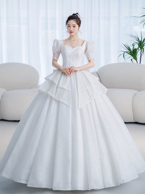主婚紗2022新款新娘法式宮廷風奢華高級質感短袖遮手臂齊地秋冬季~特價