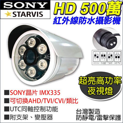 超優惠 4合1 SONY IMX335 5MP 500萬 監視器 AHD TVI CVI 夜視紅外線 防水攝影機
