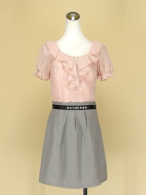 貞新二手衣 MAYUKI 東京著衣 粉紅圓領短袖棉質洋裝F號(39274)