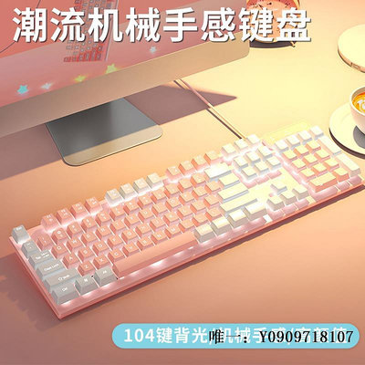 有線鍵盤前行者真機械手感有線鍵盤鼠標粉色女生辦公電腦靜音游戲鍵鼠發光鍵盤套裝