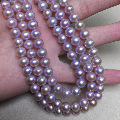 極致優品 珍珠飾品柒正圓無瑕紫 天然淡水珍珠項鍊半成品7-7.5mm正圓強光無瑕5．6 SJ1096