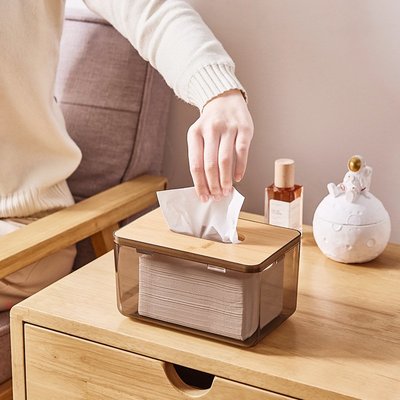 日式竹木透明抽紙盒桌面亞克力卷筒紙紙盒簡約實木木蓋紙巾卷紙筒