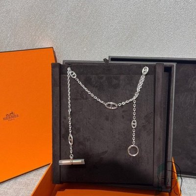 【二手99新】HERMES 愛馬仕 Farandole 銀色 豬鼻子項鏈 長項鏈 項鍊 H104568B T扣 純銀項鏈