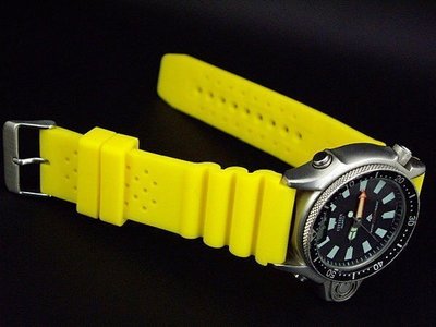 超值高質感黃色22mm潛水風格蛇腹式矽膠錶帶,替代原廠搶錢貴貨citizen,seiko sbbn