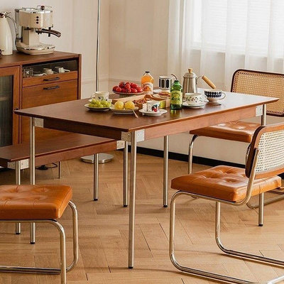 實木餐桌復古小戶型北歐日式餐桌椅子組合家用長方形桌子原木家具-東方名居V