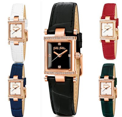 替換錶帶 FOLLI FOLLIE手錶方形真皮時尚鑲鉆玫瑰金不銹鋼女錶WF13B037SS