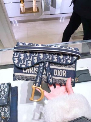 【二手】Dior迪奧女包新款老花帆布印花刺繡腰包單肩斜挎包腰包胸包