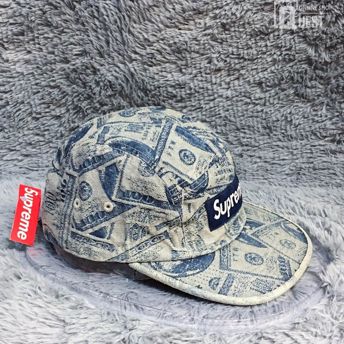 QUEST】現貨SUPREME 100 DOLLAR BILL CAMP CAP 美鈔五分割帽藍色