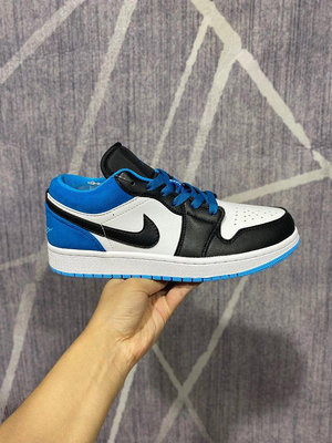 全頭層特價 Nike Air Jordan 1 Low “Laser Blue” 藍色黑鉤 AJ1 喬1 低幫潮流緩震運動休閑板鞋 頭層皮 內置緩震氣墊 23