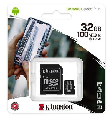 金士頓 32GB 100MB/s microSDHC U1 記憶卡 SDCS2/32G~終身保固 適傻瓜相機