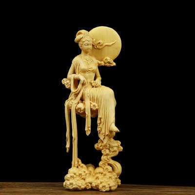 黃楊木雕嫦娥擺件中國風客廳裝飾品仕女雕刻收藏手工藝品中秋禮品