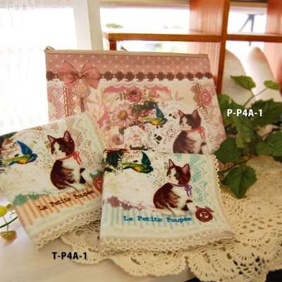 Ariel's Wish-La Petite Poupee小貓咪蝴蝶結蕾絲花園化妝包筆袋鉛筆盒收納袋--日本製--絕版