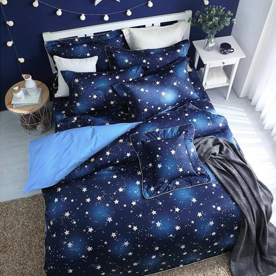 標準雙人床罩組五尺六件式純精梳棉-浩瀚星空-台灣製 Homian 賀眠寢飾
