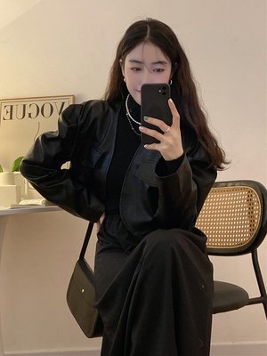 新款黑色pu機車皮衣短款外套女春秋高級設計感夾克上衣小個子